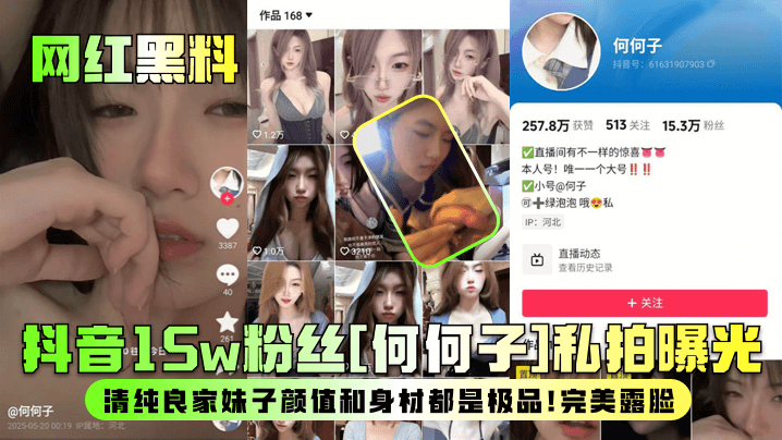 网红黑料抖音15w粉丝何何子私拍曝光清纯良家妹子颜值和身材都是极品完美露脸封面